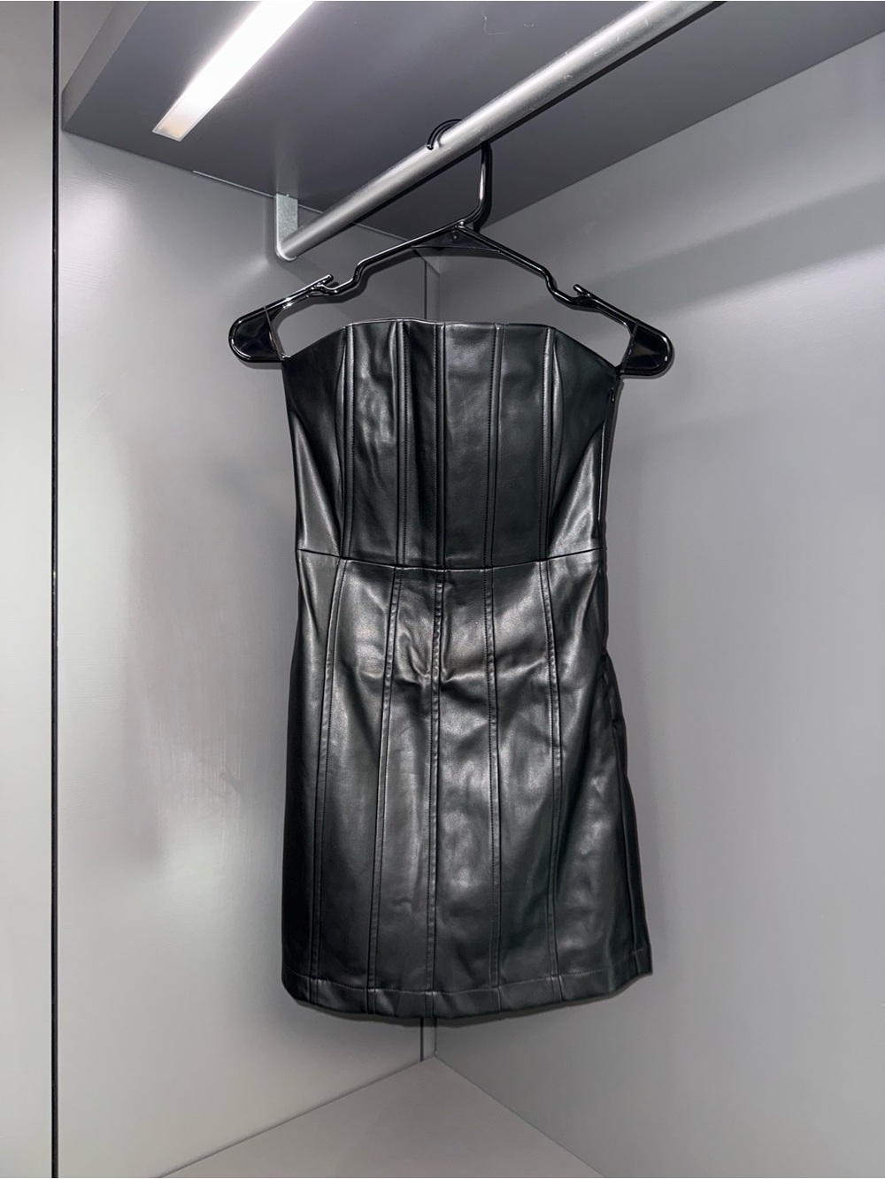 En Saison Strapless Faux Leather Mini Dress in Black